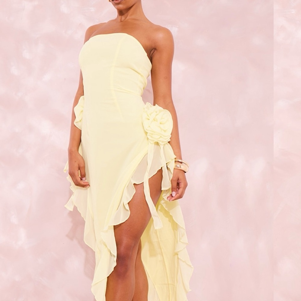 Elegant Yellow/Lemon Strapless Frill Dress